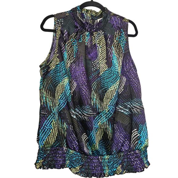 Cato Tops - CATO Plus Size 18/20W Abstract Satin High Neck Halter Smocked Waistband Blouse